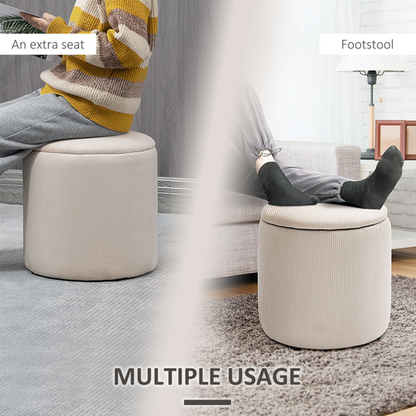 HOMCOM Modern Fabric Storage Ottoman with Removable Lid, Set of 2, Cream White