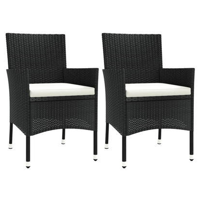 vidaXL Garden Chairs with Cushions 2 pcs Black Poly Rattan