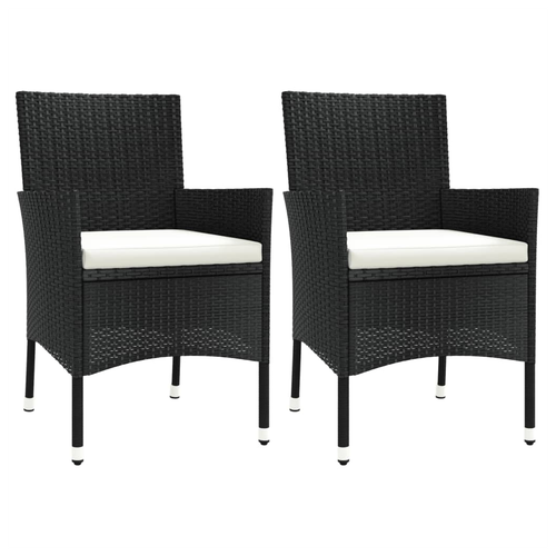vidaXL Garden Chairs with Cushions 2 pcs Black Poly Rattan