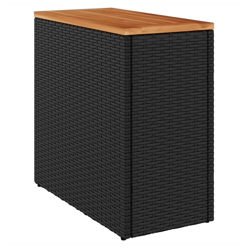 Garden Side Table with Wooden Top Black 58x27.5x55 cm Poly Rattan