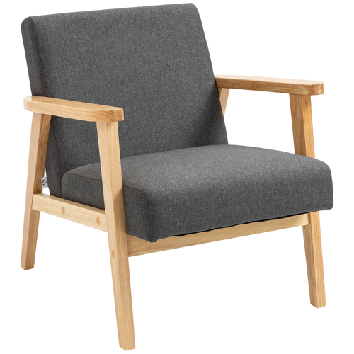 Upholstered Armchair Accent Chair w/ Rubber Wood Legs for Living Room Dark Gray