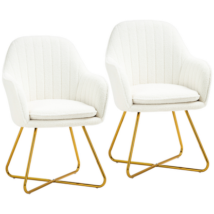 HOMCOM Accent Chair Set of 2, Cashmere Armchair with Steel Legs, Cream White