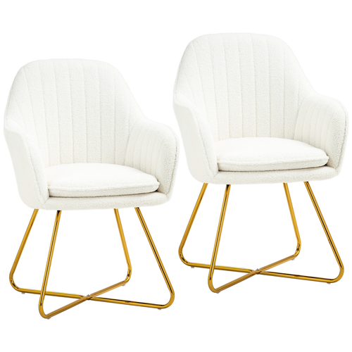 HOMCOM Accent Chair Set of 2, Cashmere Armchair with Steel Legs, Cream White