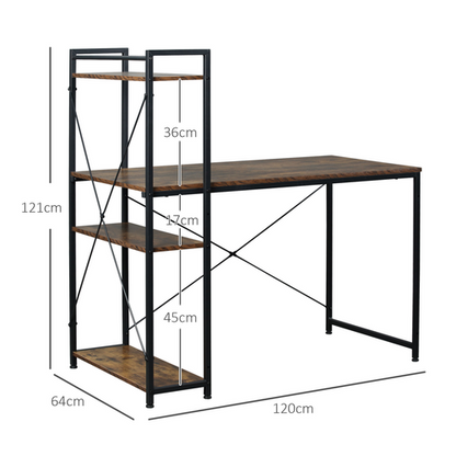 Computer Desk PC Table Study Workstation Home Office 4-tier Bookshelf Storage