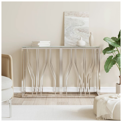 vidaXL Console Table Silver 110x30x70 cm Stainless Steel and Glass