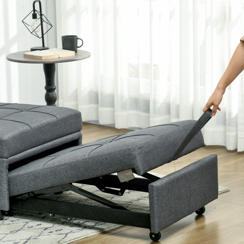 HOMCOM Folding Sofa Bed Adjustable Single Sleeper w/ Pillow Side Pocket, Gray