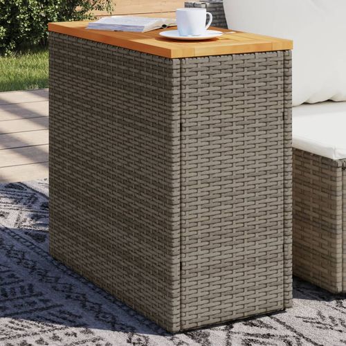 Garden Side Table with Wooden Top Gray 58x27.5x55 cm Poly Rattan