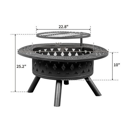 38in Metal Fire Pit with Cooking Grates Black