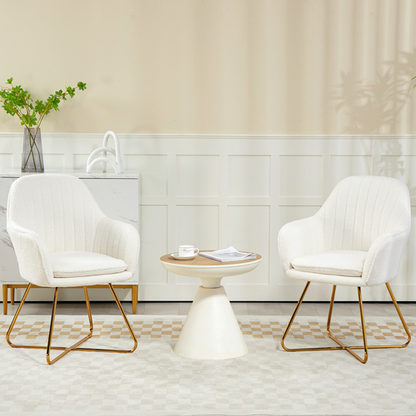 HOMCOM Accent Chair Set of 2, Cashmere Armchair with Steel Legs, Cream White