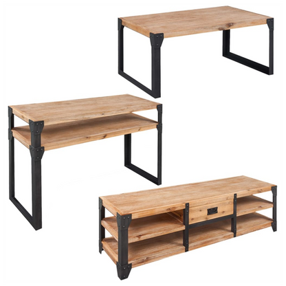 Three Piece Living Room Furniture Set Solid Acacia Wood