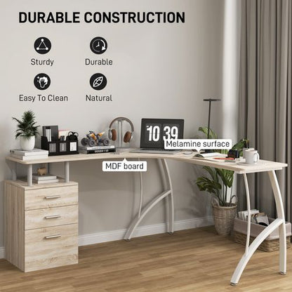HOMCOM L-Shaped Corner PC Desk Table w/ Drawer Home Office Workstation, Oak