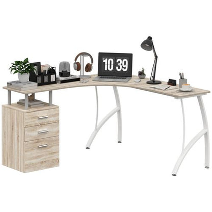 HOMCOM L-Shaped Corner PC Desk Table w/ Drawer Home Office Workstation, Oak