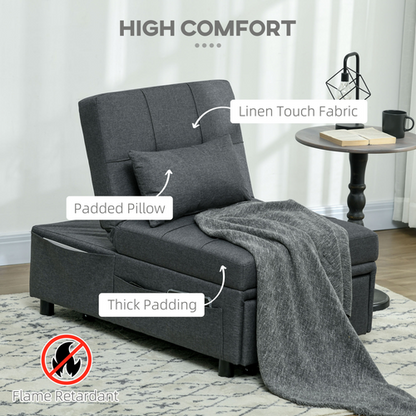 HOMCOM Folding Sofa Bed Adjustable Single Sleeper w/ Pillow Side Pocket, Gray