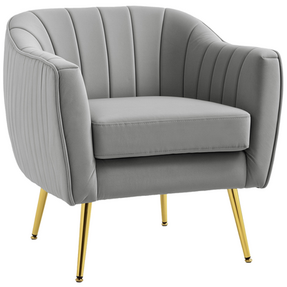 HOMCOM Velvet-Look Shell Shaped Chair with Thick Padded Seat, Gray