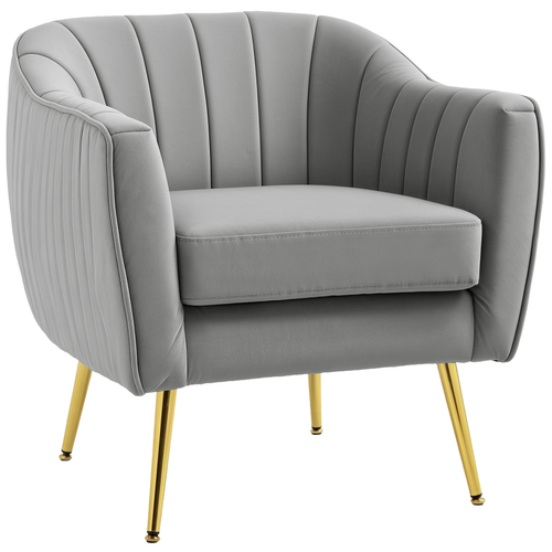 HOMCOM Velvet-Look Shell Shaped Chair with Thick Padded Seat, Gray