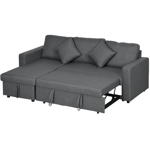 HOMCOM Corner Sofa Bed with Storage, 3 Seater Pull Out Sofa Bed, Dark Gray