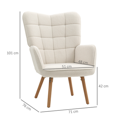 HOMCOM Upholstered Tufted Wingback Armchair with Seat Padding, Cream White