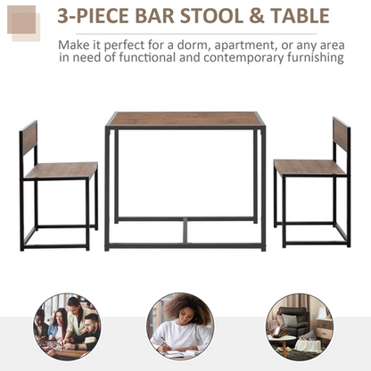 Steel Frame MDF 2-Seater Bar Stool and Table Set Wood Tone