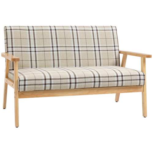 2 Seater Sofa with Rubber Wood Frame Linen Fabric Love Seat Small Couch
