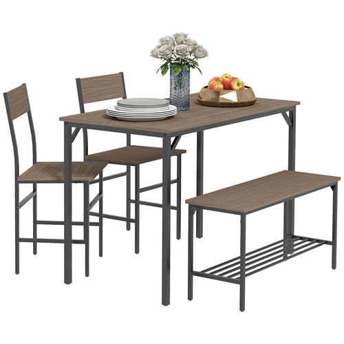 HOMCOM Dining Table and Chairs Set of 4 with 2 Chairs Bench for Kitchen Gray