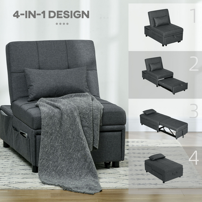 HOMCOM Folding Sofa Bed Adjustable Single Sleeper w/ Pillow Side Pocket, Gray
