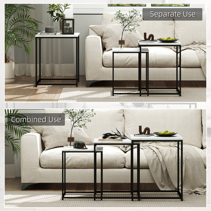 HOMCOM Nesting Coffee Tables Set of 3 Stacking Sofa Side Tables White