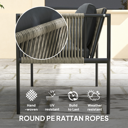 Outsunny 4 Seater Wicker Outdoor Furniture Set with Glass Coffee Table Gray