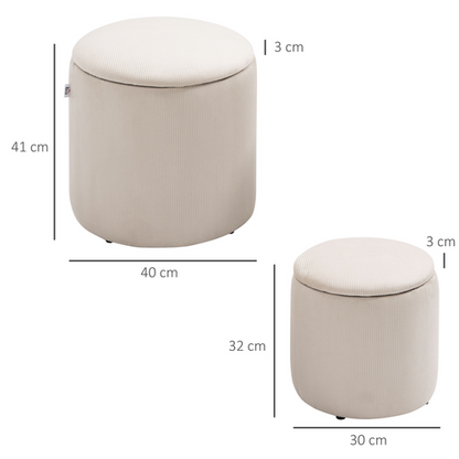 HOMCOM Modern Fabric Storage Ottoman with Removable Lid, Set of 2, Cream White