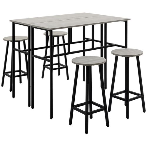 6-Piece Bar Table Set, 2 Breakfast Tables with 4 Stools,Grey