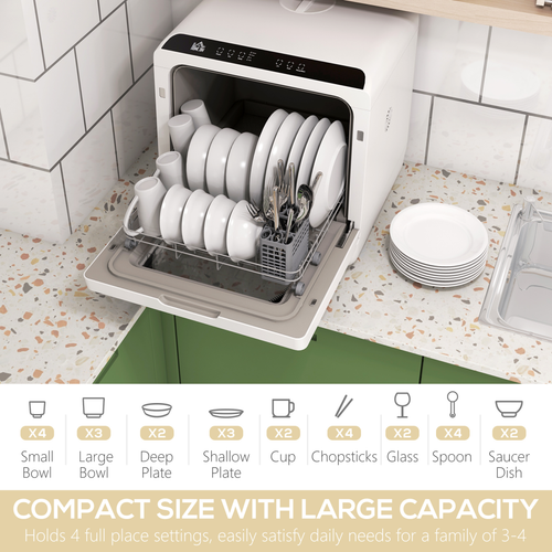 HOMCOM Table Top Dishwasher w/ 4 Place Settings 6 Programs Fruit Wash Mode