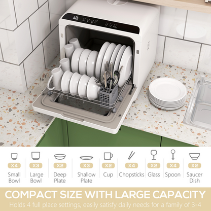 HOMCOM Table Top Dishwasher w/ 4 Place Settings 6 Programs Fruit Wash Mode