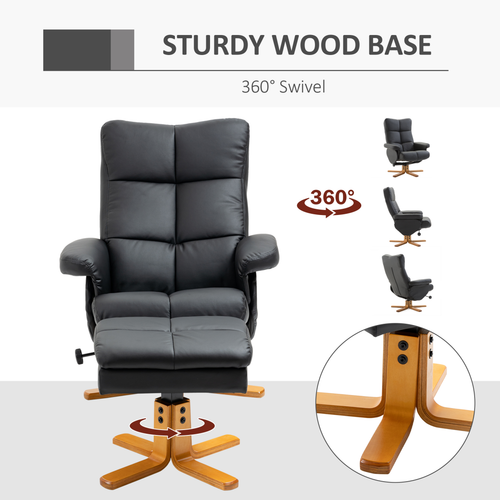 Faux Leather Recliner Chair with Ottoman Footrest Storage Space Black