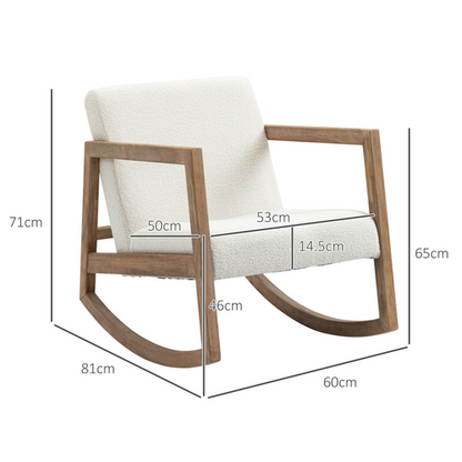 HOMCOM Rocking Chair Upholstered Armchair Wooden Accent Chair Cream