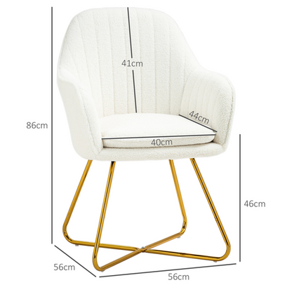 HOMCOM Accent Chair Set of 2, Cashmere Armchair with Steel Legs, Cream White