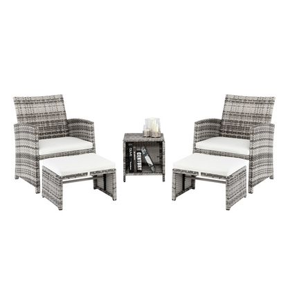 5pcs 2 Chairs 2 Footstools 1 Coffee Table Combination Sofa Gray Gradient